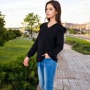 Black Large Long Sleeve V-Neck Top with Ruffled Shoulder Detail