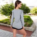 Gray Large Long Sleeve V-Neck Top with Ruffled Shoulder Detail