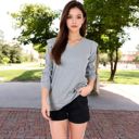 Gray Large Long Sleeve V-Neck Top with Ruffled Shoulder Detail