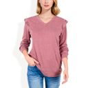 Pink Large Long Sleeve V-Neck Top with Ruffled Shoulder Detail