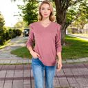 Pink Large Long Sleeve V-Neck Top with Ruffled Shoulder Detail