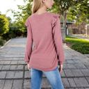 Pink Large Long Sleeve V-Neck Top with Ruffled Shoulder Detail