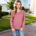 Pink Large Long Sleeve V-Neck Top with Ruffled Shoulder Detail