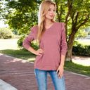 Pink Large Long Sleeve V-Neck Top with Ruffled Shoulder Detail