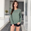 Green Large Long Sleeve V-Neck Top with Ruffled Shoulder Detail