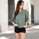 Green Large Long Sleeve V-Neck Top with Ruffled Shoulder Detail