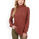  Mock Neck Long Sleeve Ribbed Knit Tunic with Front Pockets