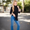 Black Medium Women's Mock Neck Long Sleeve Ribbed Knit Tunic with Front Pockets