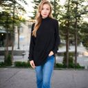 Black Medium Women's Mock Neck Long Sleeve Ribbed Knit Tunic with Front Pockets