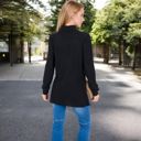 Black Medium Women's Mock Neck Long Sleeve Ribbed Knit Tunic with Front Pockets