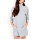 Gray Large Mock Neck Long Sleeve Ribbed Knit Tunic with Front Pockets