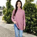 Pink Large Mock Neck Long Sleeve Ribbed Knit Tunic with Front Pockets