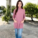 Pink Large Mock Neck Long Sleeve Ribbed Knit Tunic with Front Pockets