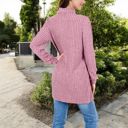 Pink Large Mock Neck Long Sleeve Ribbed Knit Tunic with Front Pockets