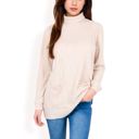 Beige Medium Women's Mock Neck Long Sleeve Ribbed Knit Tunic with Front Pockets