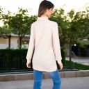 Beige Medium Women's Mock Neck Long Sleeve Ribbed Knit Tunic with Front Pockets