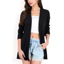  Ribbed Open Front Cardigan with Long Sleeves and Side Pockets