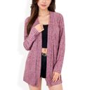 Purple Large Ribbed Open Front Cardigan with Long Sleeves and Side Pockets