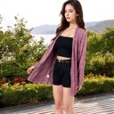 Purple Large Ribbed Open Front Cardigan with Long Sleeves and Side Pockets