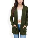  Open Front Ribbed Cardigan with Long Sleeves and Front Pockets