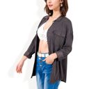 Black Large Long Sleeve Button-Up Shirt with Chest Pockets and Textured Fabric