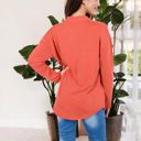 Red Large Long Sleeve Button-Up Shirt with Chest Pockets and Textured Fabric