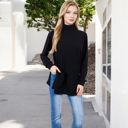 Black Large Ribbed Knit Turtleneck Tunic Sweater with Front Pockets