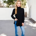 Black Large Ribbed Knit Turtleneck Tunic Sweater with Front Pockets