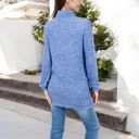 Blue Large Ribbed Knit Turtleneck Tunic Sweater with Front Pockets