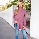 Purple Large Ribbed Knit Turtleneck Tunic Sweater with Front Pockets