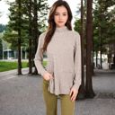 Beige Medium Ribbed Knit Turtleneck Tunic Sweater with Front Pockets