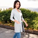 Gray Large Open Front Ribbed Knit Cardigan with Front Pockets