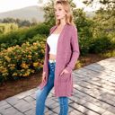 Pink Large Open Front Ribbed Knit Cardigan with Front Pockets