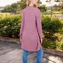 Pink Large Open Front Ribbed Knit Cardigan with Front Pockets