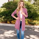 Pink Large Open Front Ribbed Knit Cardigan with Front Pockets