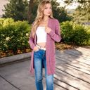 Pink Large Open Front Ribbed Knit Cardigan with Front Pockets