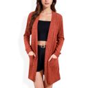 Red Large Open Front Ribbed Knit Cardigan with Front Pockets