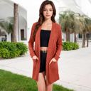 Red Large Open Front Ribbed Knit Cardigan with Front Pockets