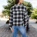 Black Large Button-Up Plaid Shirt with Chest Pockets and Long Sleeves