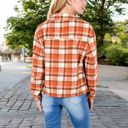 Orange Large Button-Up Plaid Shirt with Chest Pockets and Long Sleeves