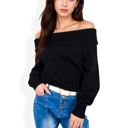  Off-Shoulder Ribbed Knit Sweater with Long Sleeves