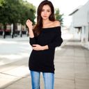 Black Large Off-Shoulder Ribbed Knit Sweater with Long Sleeves