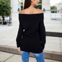 Black Large Off-Shoulder Ribbed Knit Sweater with Long Sleeves