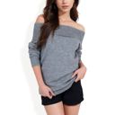 Gray Small Off-Shoulder Ribbed Knit Sweater with Long Sleeves