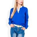  Long Sleeve Sweater with V-Neckline and Lace Trim Detail