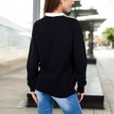 Black Large Long Sleeve Sweater with V-Neckline and Lace Trim Detail