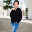 Black Large Long Sleeve Sweater with V-Neckline and Lace Trim Detail