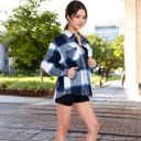 Blue Large Plaid Button-Down Shirt with Classic Design and Relaxed Fit