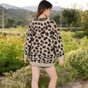 Brown Large Women's Leopard Print Knit Hoodie Dress with Front Pocket