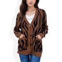 Brown Large V-Neck Button-Down Cardigan with Front Pockets and Relaxed Fit